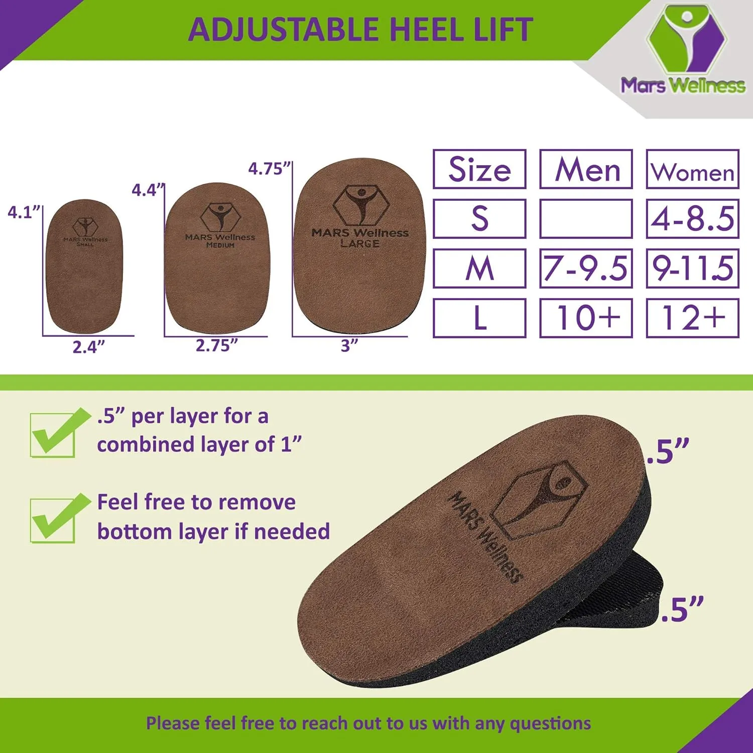 Adjustable 1 Inch Orthopedic Heel Lift for Heel Pain and Leg Length Discrepancies - Large - 1 Heel Lift