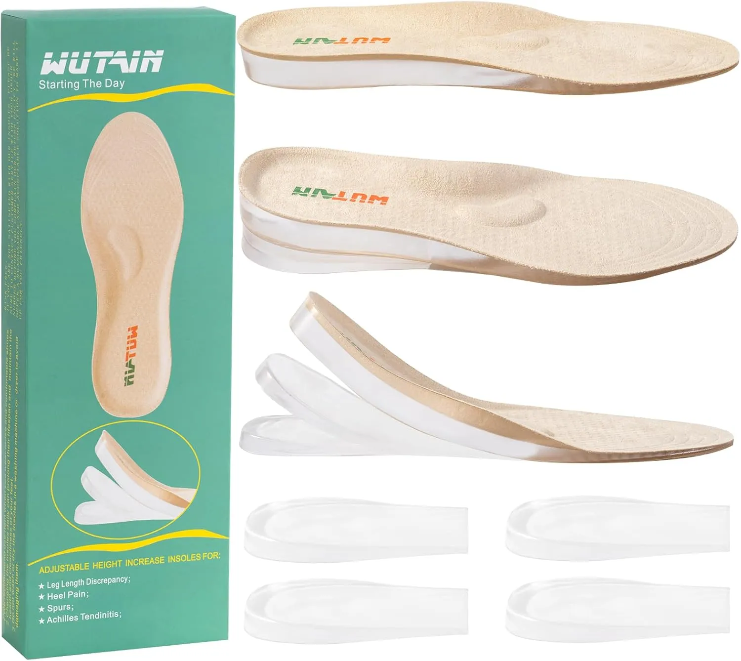 Adjustable Height Increase Insoles for Women Men 3 Layers Gel Heel Lift for Leg Length Discrepancy,Heel Pain,Spurs,Achilles Tendinitis, Shoe Lifts Increase by 1.57 Inches 1 Pair Large