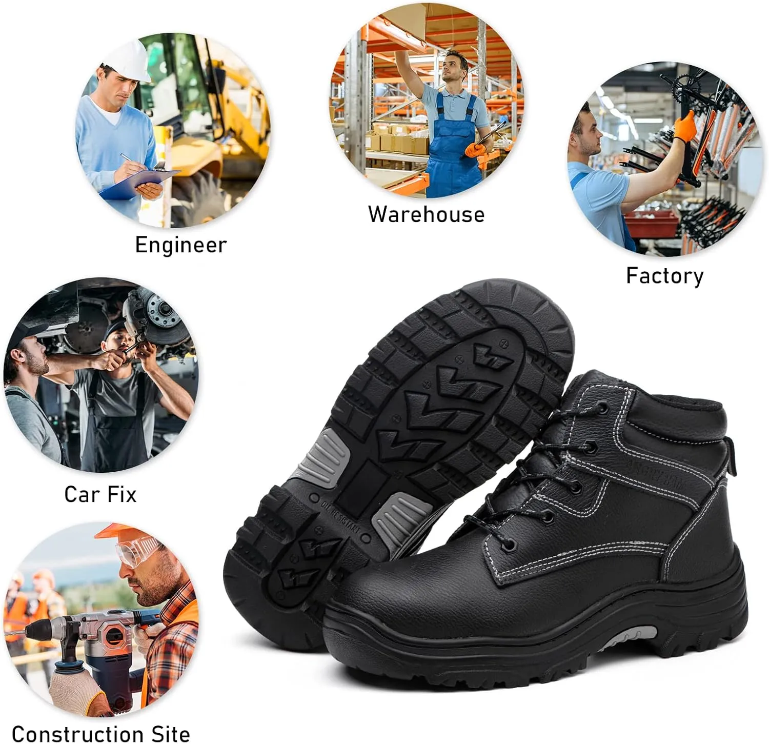 ANGRYRAM Work Boots for Men Steel Toe Boots Lightweight Indestructible Construction Safety Boots