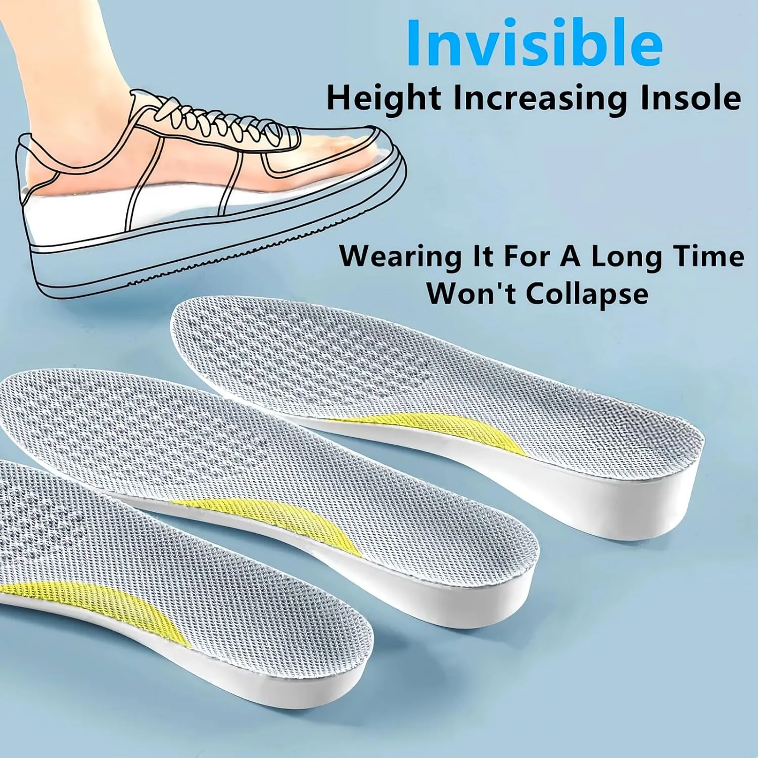 Brandone Height Increase Insoles 1,2,3 Inch for Men Woman Kids,Height Boosting Shoes,Mens Shoe Lifts for Woman,Shoe Wedges Inserts,Highpads 2.0,Rizzsoles,Heel Lifts (11.02''Lx1.6''UP) (1 Pair)