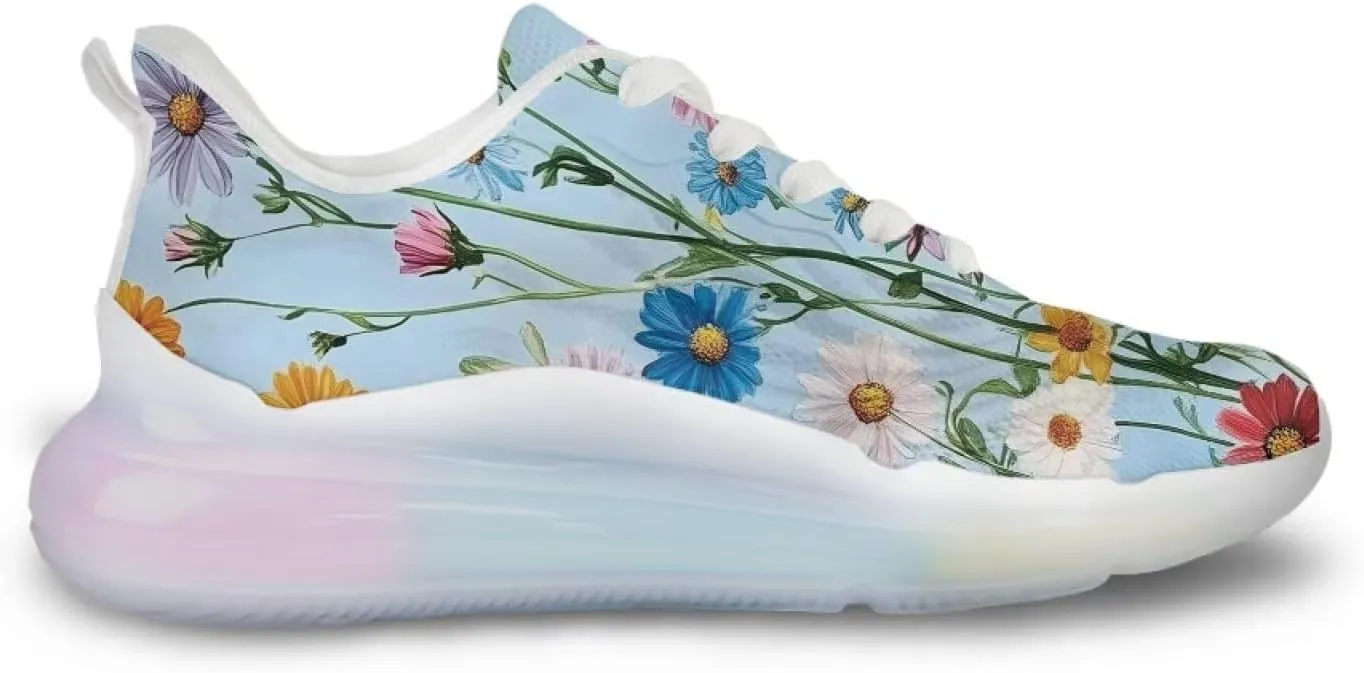 Breathable Walking Shoe Fashion Atmospheric Cushion Running Shoes for Women Comfort Soft Rubber Sole Non Slip Shoes for Gym Size 6-11 White Sole