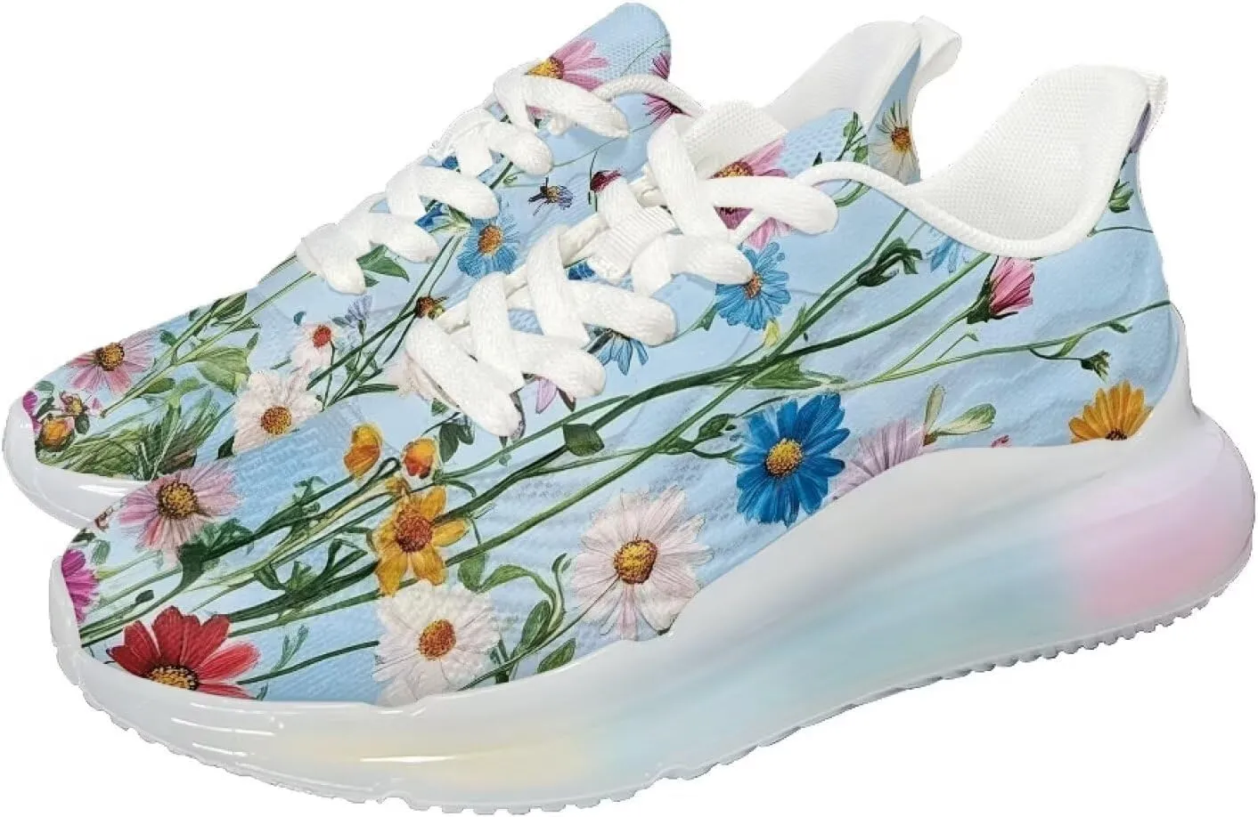 Breathable Walking Shoe Fashion Atmospheric Cushion Running Shoes for Women Comfort Soft Rubber Sole Non Slip Shoes for Gym Size 6-11 White Sole