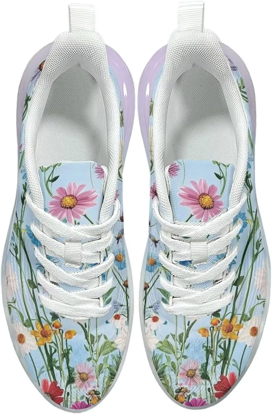 Breathable Walking Shoe Fashion Atmospheric Cushion Running Shoes for Women Comfort Soft Rubber Sole Non Slip Shoes for Gym Size 6-11 White Sole