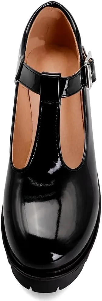 Caradise Womens Chunky Mary Jane Platform Shoes Patent Leather Uniform Dress Shoes