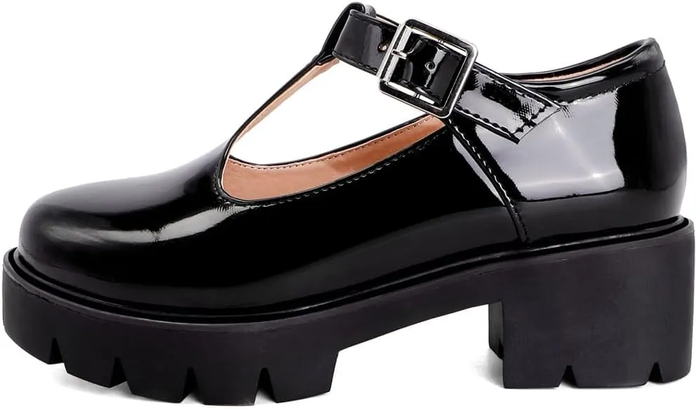 Caradise Womens Chunky Mary Jane Platform Shoes Patent Leather Uniform Dress Shoes