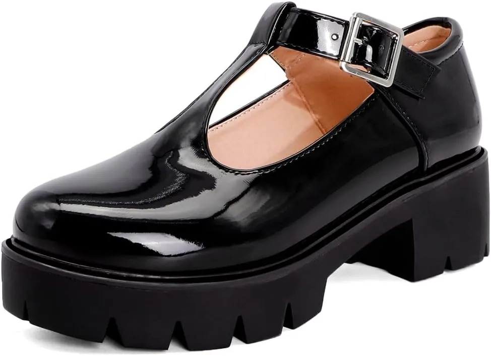 Caradise Womens Chunky Mary Jane Platform Shoes Patent Leather Uniform Dress Shoes