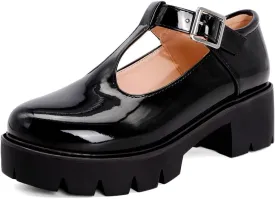 Caradise Womens Chunky Mary Jane Platform Shoes Patent Leather Uniform Dress Shoes