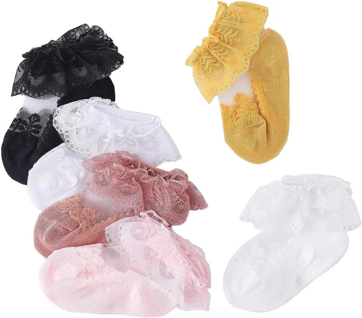 CHUNG Baby Toddler Girls Princess Cotton Frilly Socks Lace Ruffle Pack of 4/5/6 Thin Mesh Summer for Dress