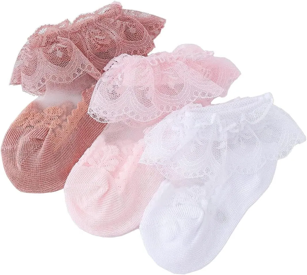 CHUNG Baby Toddler Girls Princess Cotton Frilly Socks Lace Ruffle Pack of 4/5/6 Thin Mesh Summer for Dress