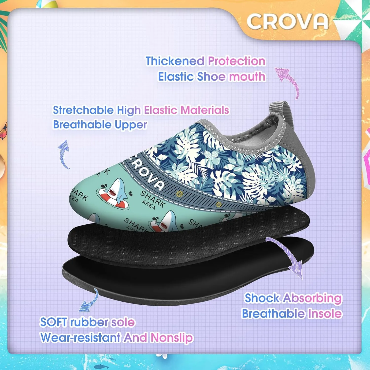 CROVA Toddler Kids Water Shoes Quick Dry Aqua Socks Non-Slip Barefoot Sports Shoes for Boys Girls Toddler