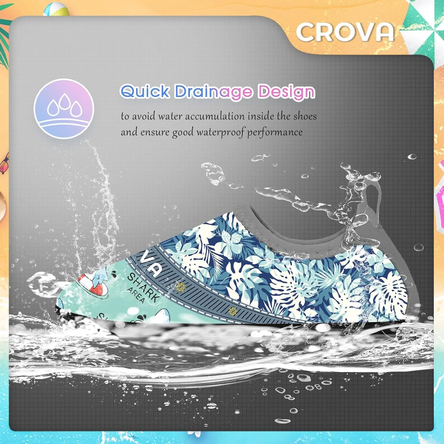 CROVA Toddler Kids Water Shoes Quick Dry Aqua Socks Non-Slip Barefoot Sports Shoes for Boys Girls Toddler