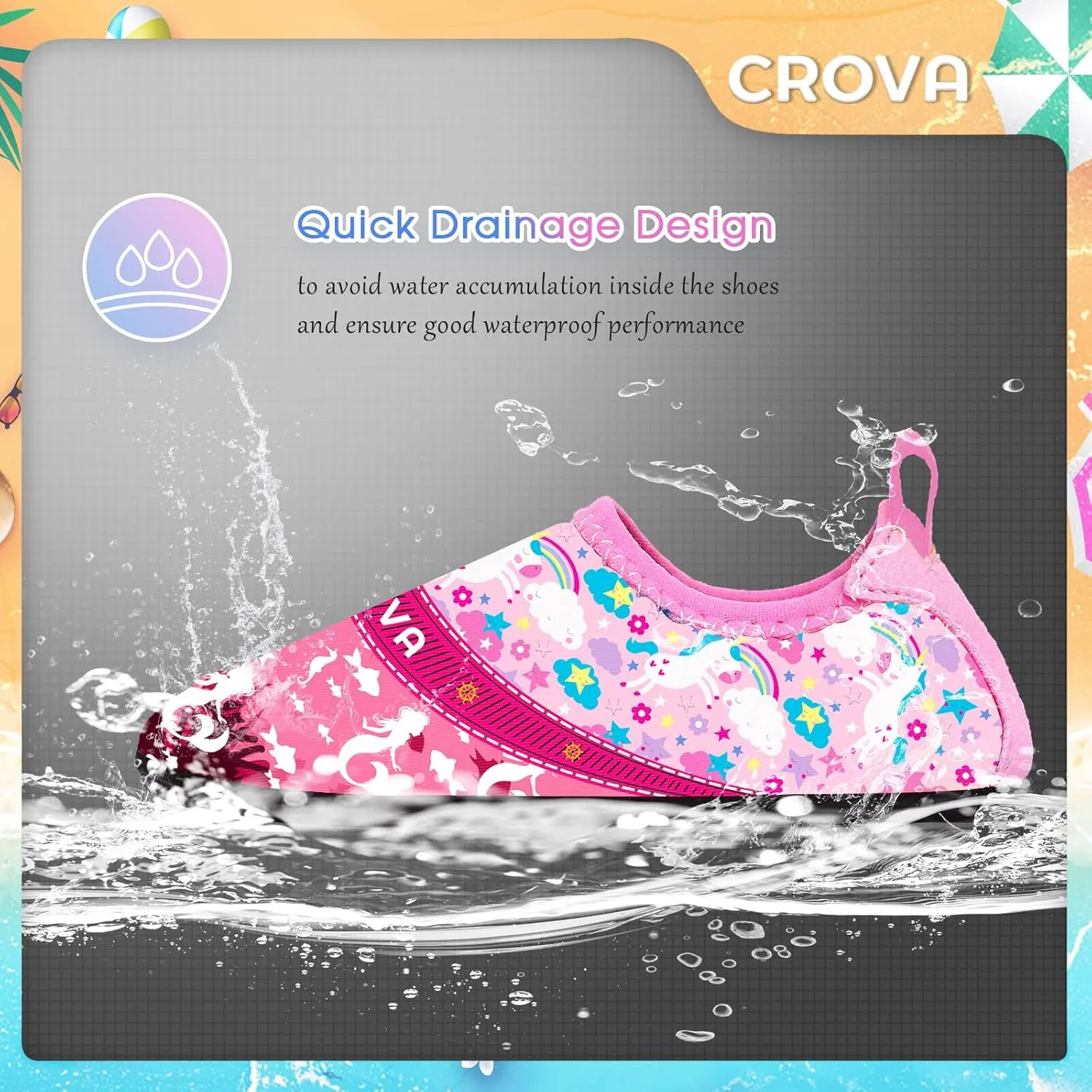 CROVA Toddler Kids Water Shoes Quick Dry Aqua Socks Non-Slip Barefoot Sports Shoes for Boys Girls Toddler