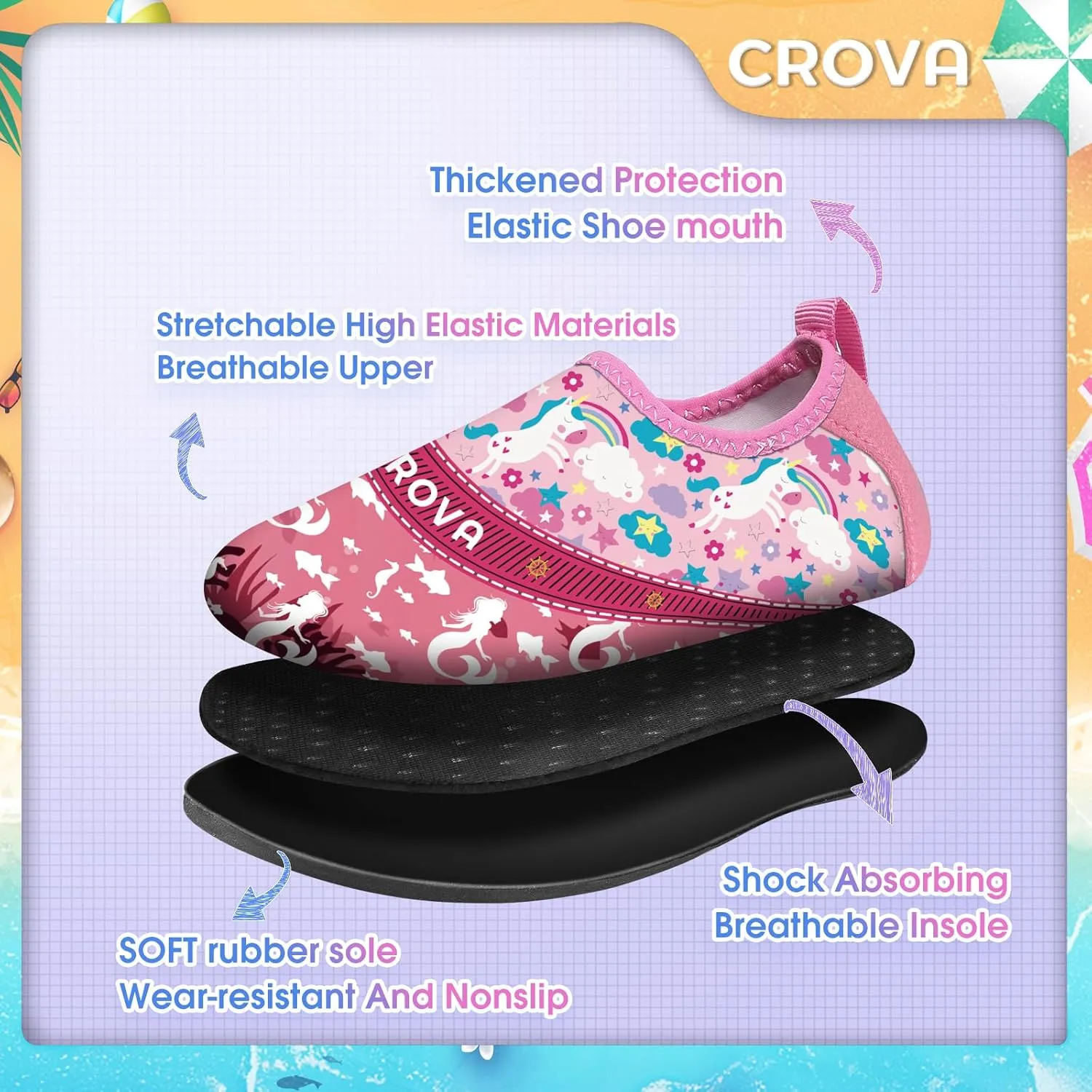 CROVA Toddler Kids Water Shoes Quick Dry Aqua Socks Non-Slip Barefoot Sports Shoes for Boys Girls Toddler