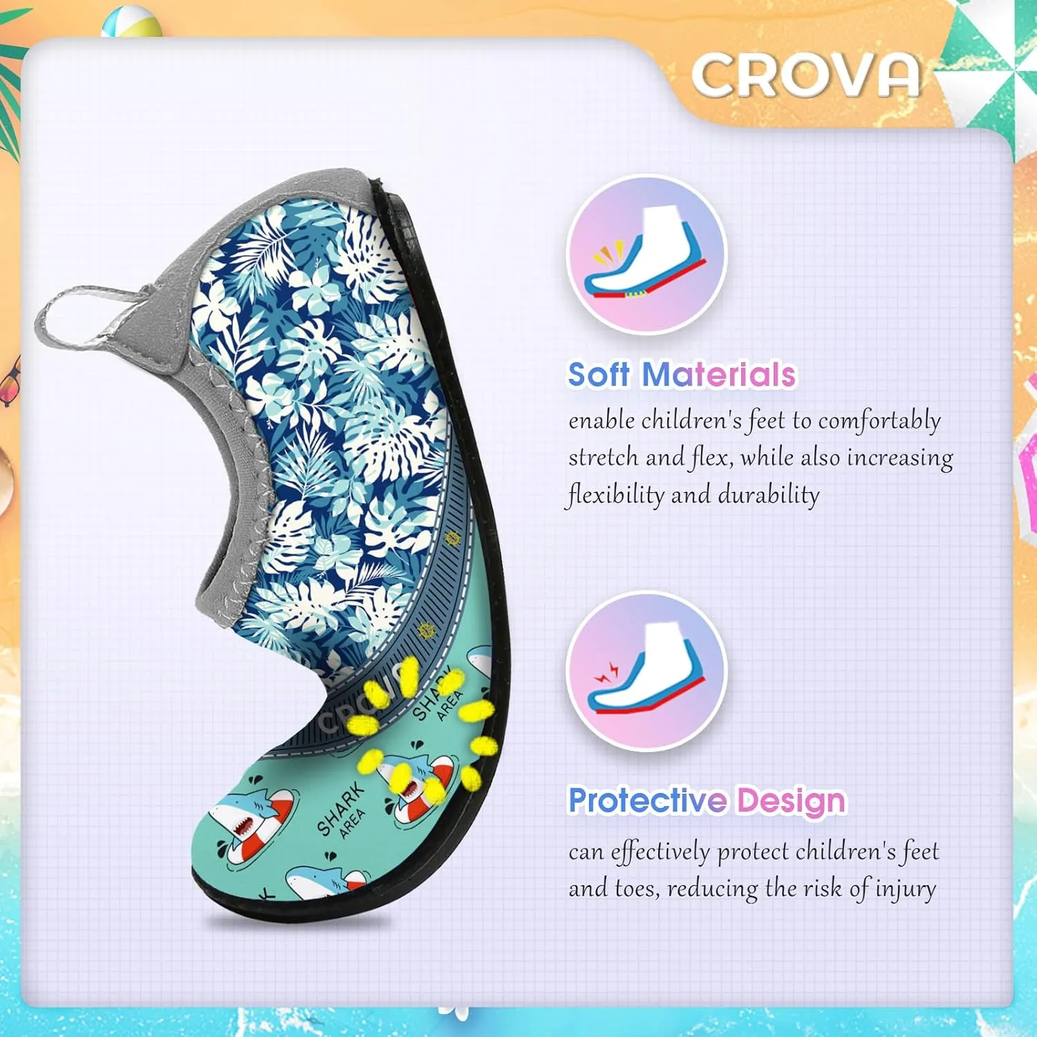 CROVA Toddler Kids Water Shoes Quick Dry Aqua Socks Non-Slip Barefoot Sports Shoes for Boys Girls Toddler