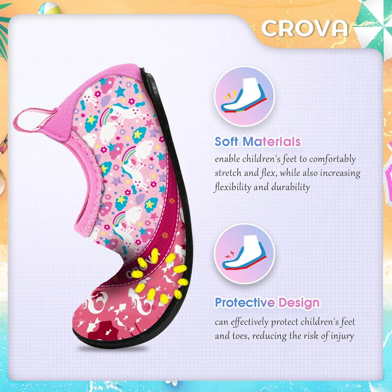 CROVA Toddler Kids Water Shoes Quick Dry Aqua Socks Non-Slip Barefoot Sports Shoes for Boys Girls Toddler