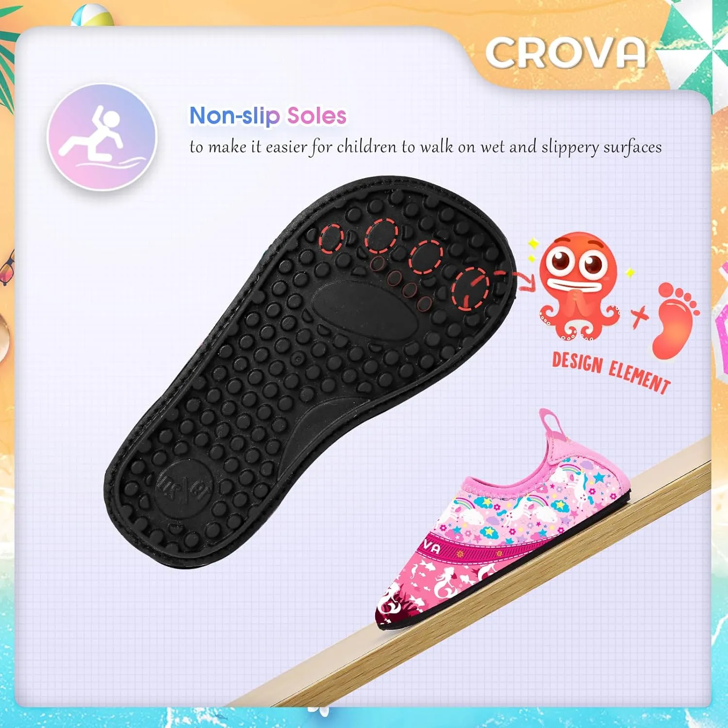 CROVA Toddler Kids Water Shoes Quick Dry Aqua Socks Non-Slip Barefoot Sports Shoes for Boys Girls Toddler