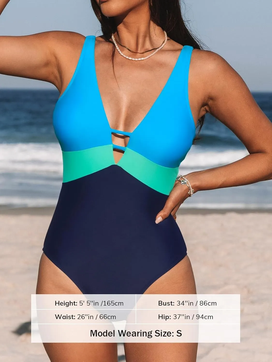 CUPSHE Women One Piece Swimsuit Bathing Suit Cutout V Neck Adjustable Straps Color Block O Ring
