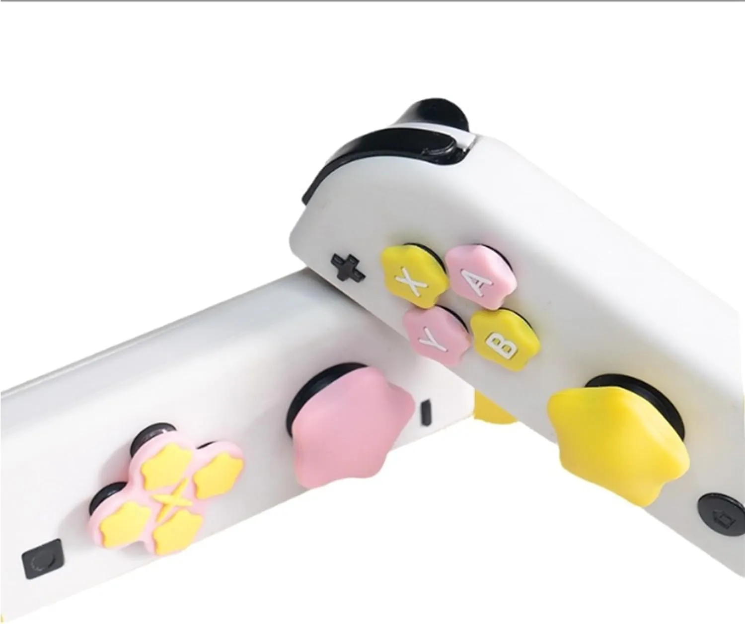 Cute Silicone Cross D-Pad Button Caps Silicone Thumb Grips Set, ABXY Key Buttons Sticker Joystick Cover Caps Compatible with Nintedo Switch/OLED- Star (Yellow, Powder-2)