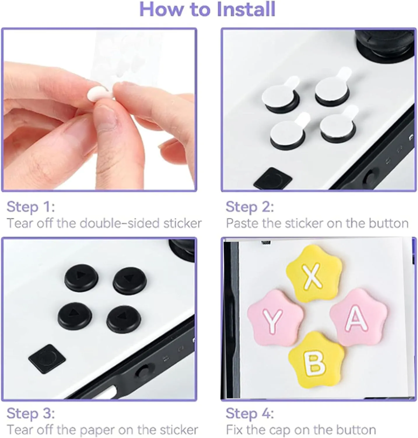Cute Silicone Cross D-Pad Button Caps Silicone Thumb Grips Set, ABXY Key Buttons Sticker Joystick Cover Caps Compatible with Nintedo Switch/OLED- Star (Yellow, Powder-2)