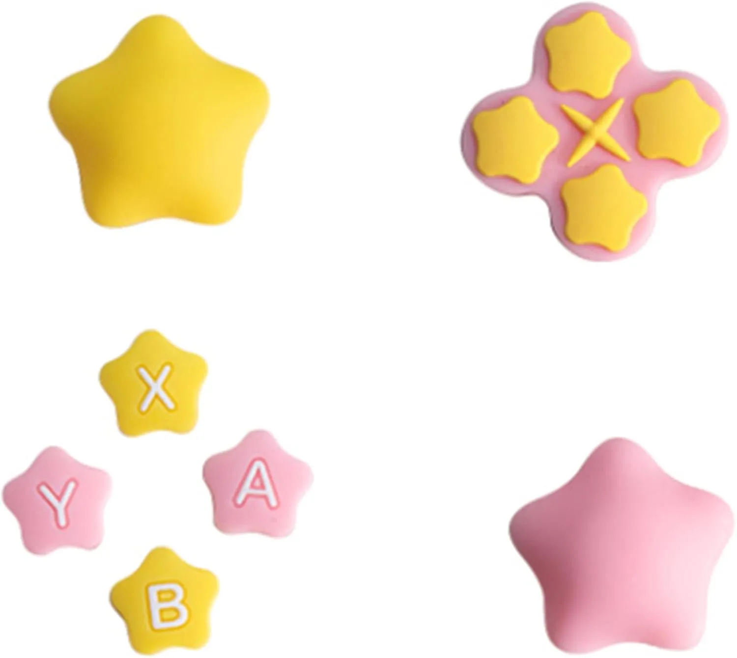 Cute Silicone Cross D-Pad Button Caps Silicone Thumb Grips Set, ABXY Key Buttons Sticker Joystick Cover Caps Compatible with Nintedo Switch/OLED- Star (Yellow, Powder-2)