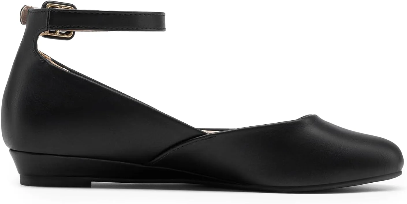 DREAM PAIRS Women's Dress Flats Ballet Low Wedge Round Toe Ankle Strap Comfortable Casual Flats Shoes