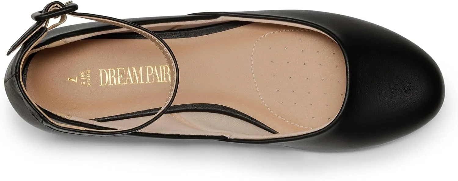 DREAM PAIRS Women's Dress Flats Ballet Low Wedge Round Toe Ankle Strap Comfortable Casual Flats Shoes