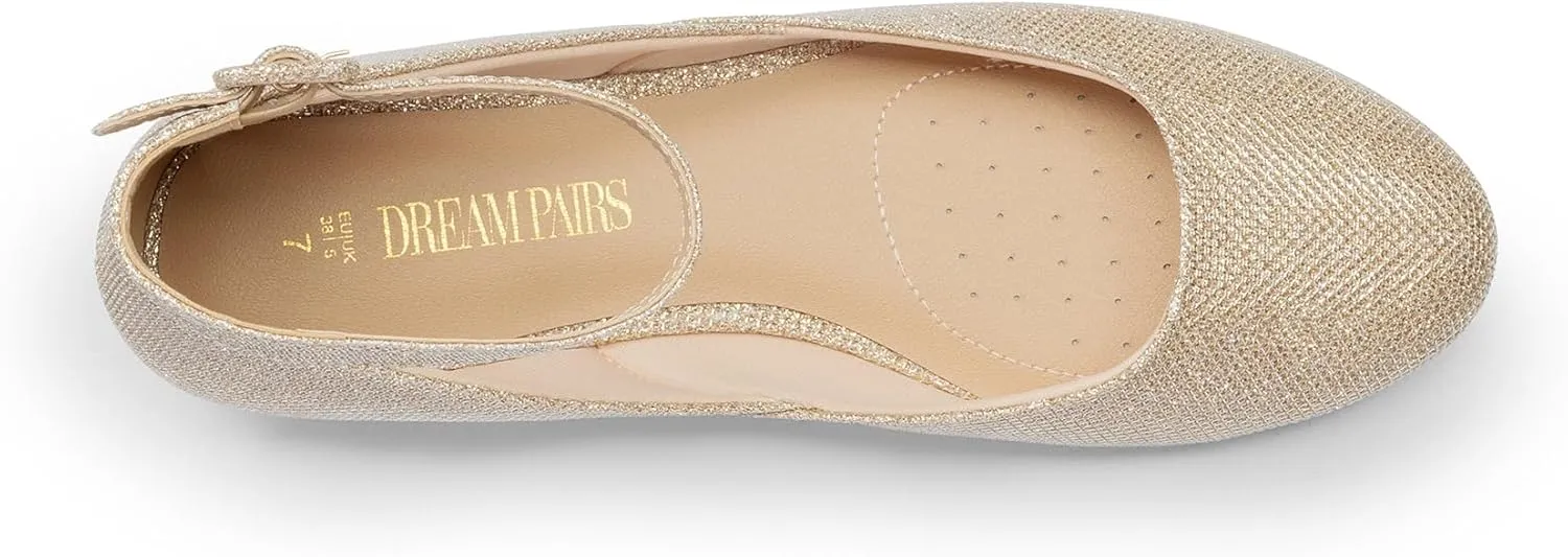 DREAM PAIRS Women's Dress Flats Ballet Low Wedge Round Toe Ankle Strap Comfortable Casual Flats Shoes