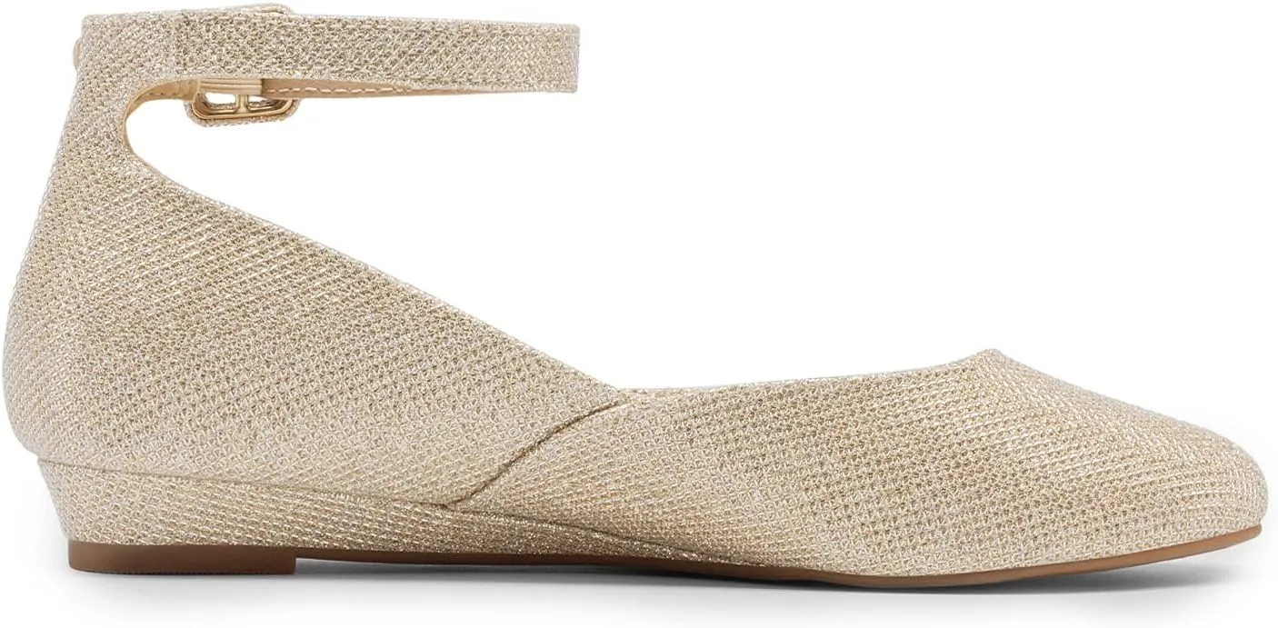 DREAM PAIRS Women's Dress Flats Ballet Low Wedge Round Toe Ankle Strap Comfortable Casual Flats Shoes