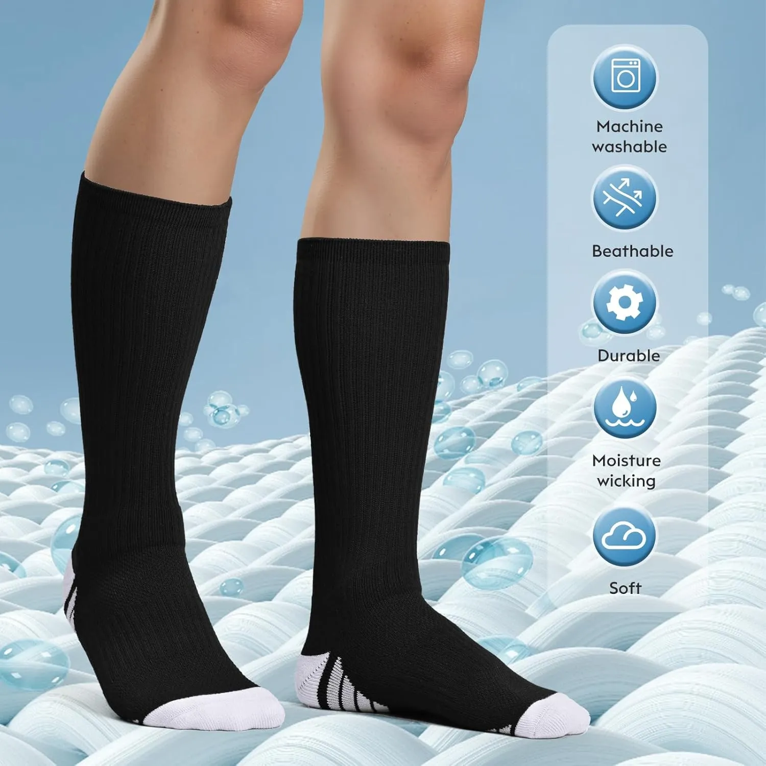 Finerview Elite Basketball Socks for Men 6 Pairs, High-Top Premium Mid Calf Athletic Socks for Adult & Youth