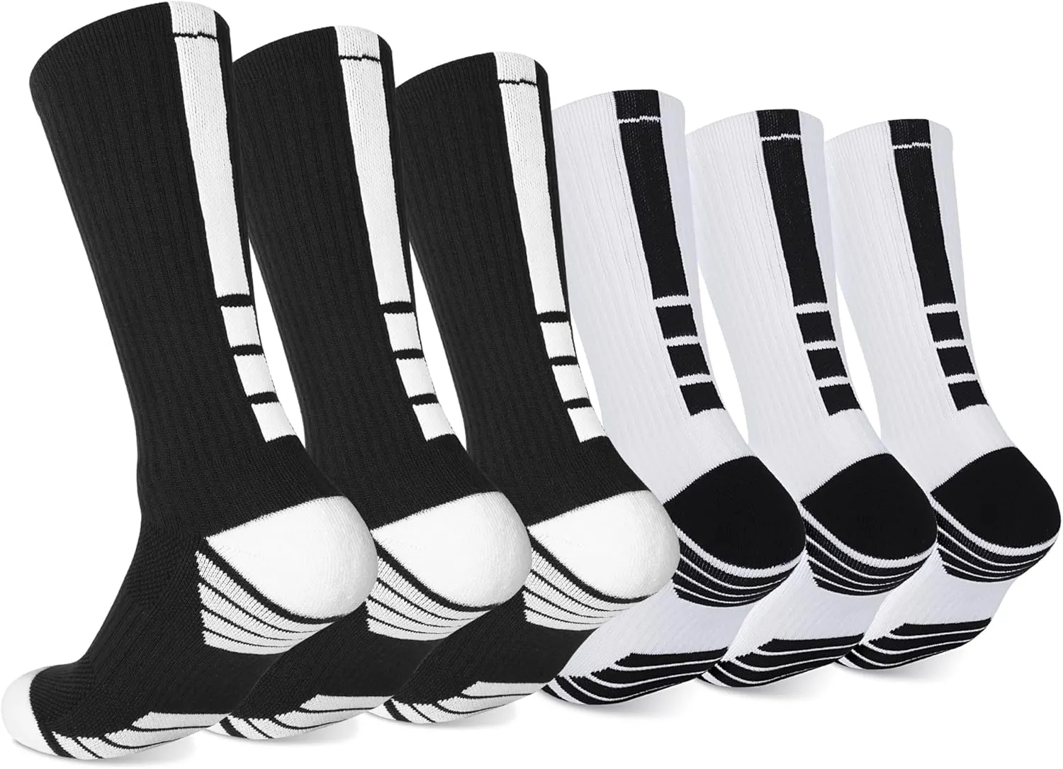 Finerview Elite Basketball Socks for Men 6 Pairs, High-Top Premium Mid Calf Athletic Socks for Adult & Youth