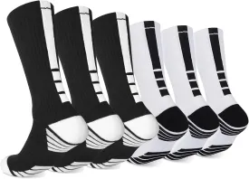 Finerview Elite Basketball Socks for Men 6 Pairs, High-Top Premium Mid Calf Athletic Socks for Adult & Youth