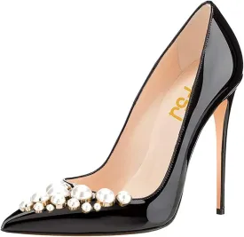 FSJ Women Formal Pointed Toe Pumps High Heel Sexy Stilettos Slip On Office Cute Evening Dress Shoes Size 4-15 US