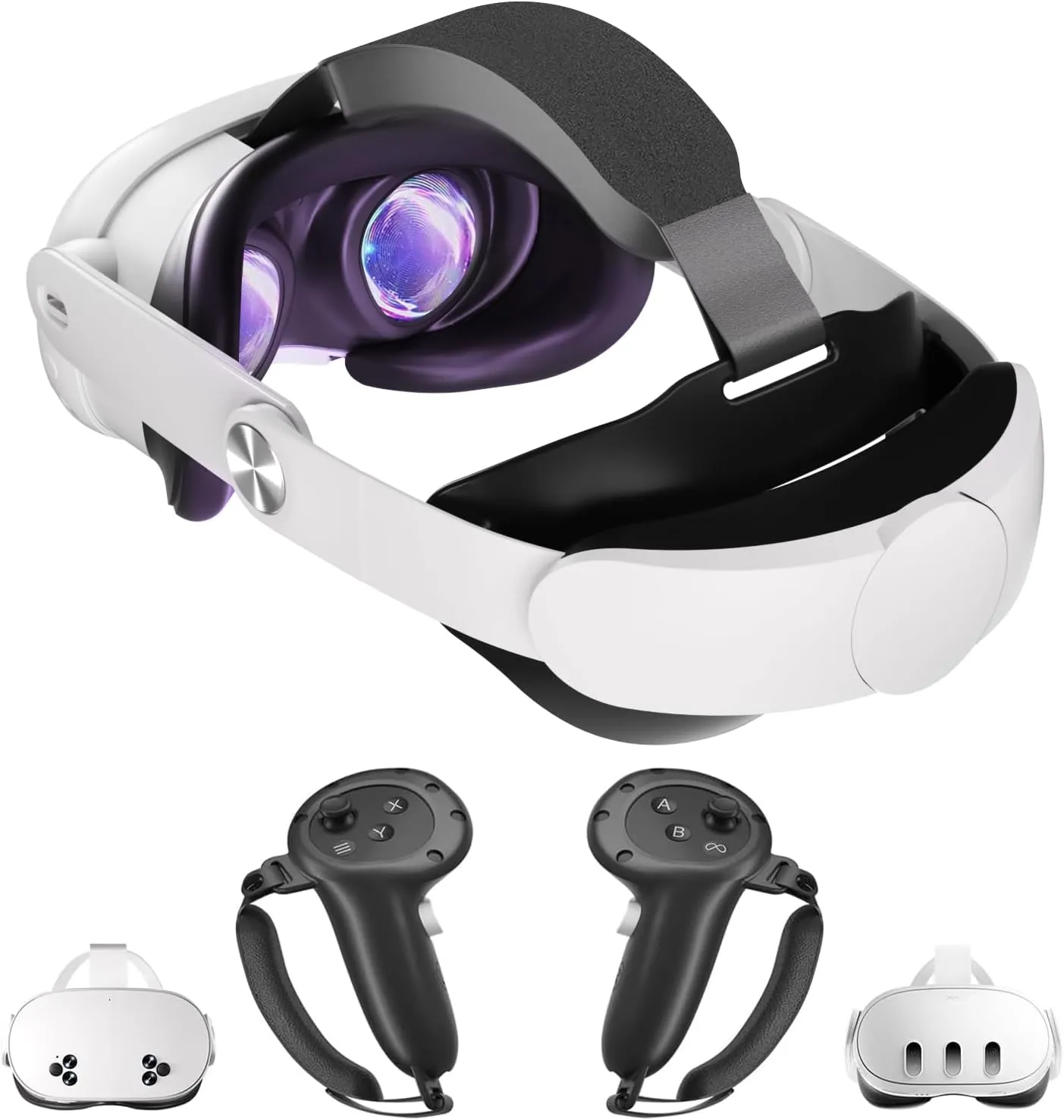 Head Strap for Meta Quest 3/Quest 3S-Lightweight&Comfortable Cushion VR Headset Strap Hand Grips-Adjustable Elite Head Strap-Controller Grips Replacement Balanced Set for Quest 3/Quest 3S