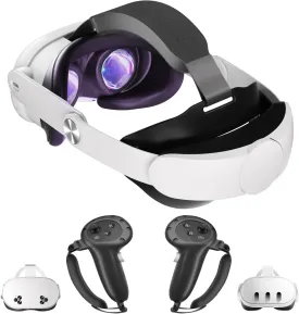 Head Strap for Meta Quest 3/Quest 3S-Lightweight&Comfortable Cushion VR Headset Strap Hand Grips-Adjustable Elite Head Strap-Controller Grips Replacement Balanced Set for Quest 3/Quest 3S