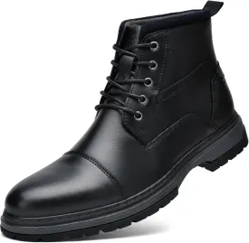 Holy dove Mens Oxford Leather Dress Boots Cap Toe Side Zip Fashion Mid Top Chukka Ankle Boots for Men