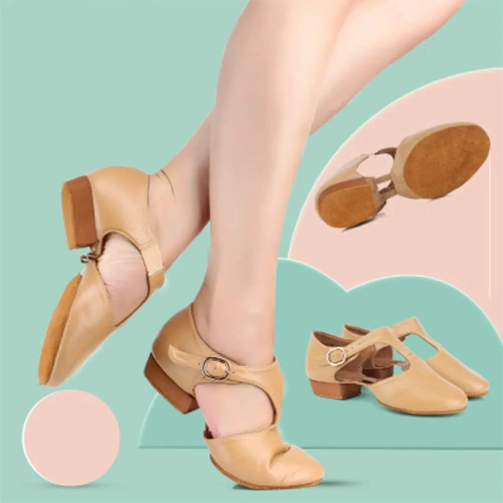 HROYL Leather Jazz Shoes Split Sole Dance Shoes Slip-on Practice Jazz Modern Dance Shoes Model-WX-LG59