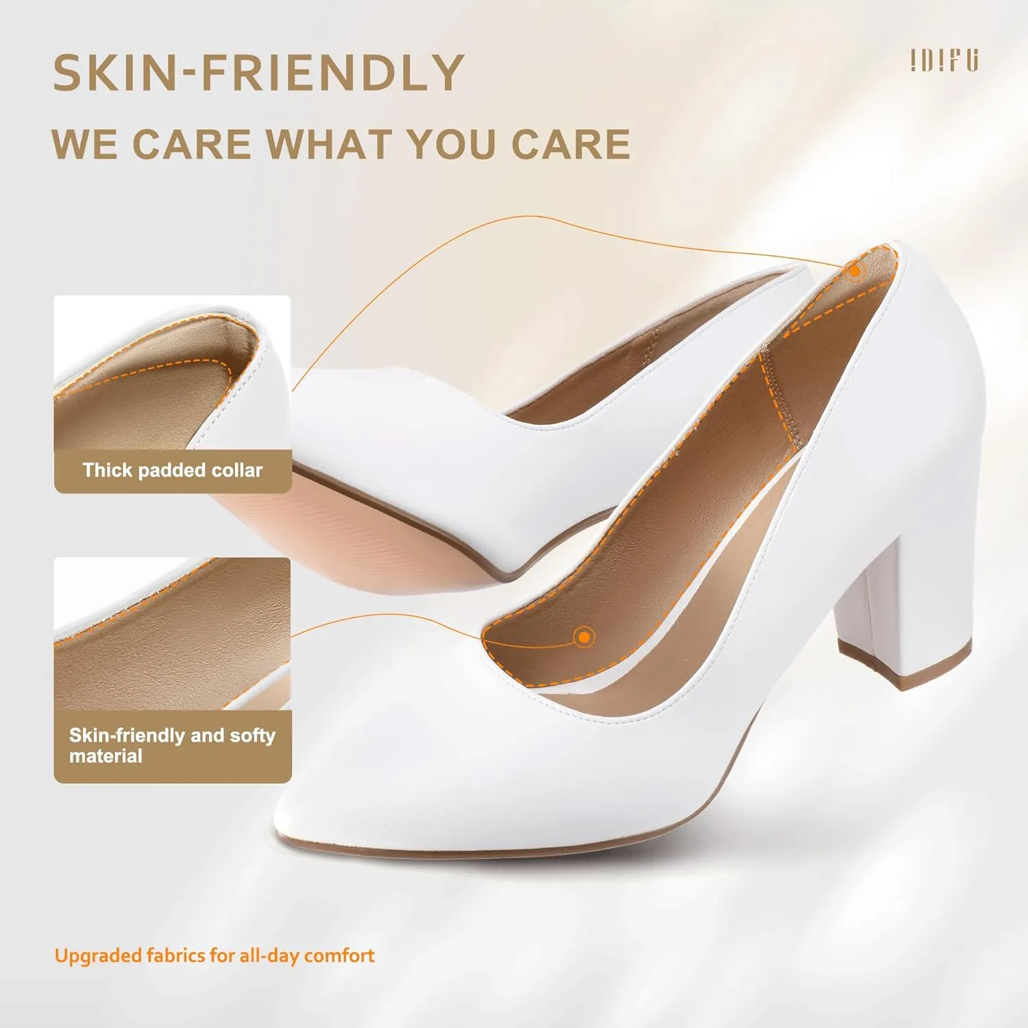 IDIFU Women's IN3 Classic Pumps Closed Toe Heels High Chunky Block Work Office Heels Comfortable Wedding Bridal Party Pointed Toe Dress Shoes for Women