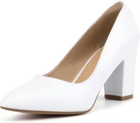 IDIFU Women's IN3 Classic Pumps Closed Toe Heels High Chunky Block Work Office Heels Comfortable Wedding Bridal Party Pointed Toe Dress Shoes for Women