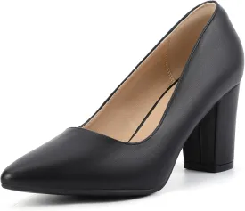 IDIFU Women's IN3 Classic Pumps Closed Toe Heels High Chunky Block Work Office Heels Comfortable Wedding Bridal Party Pointed Toe Dress Shoes for Women