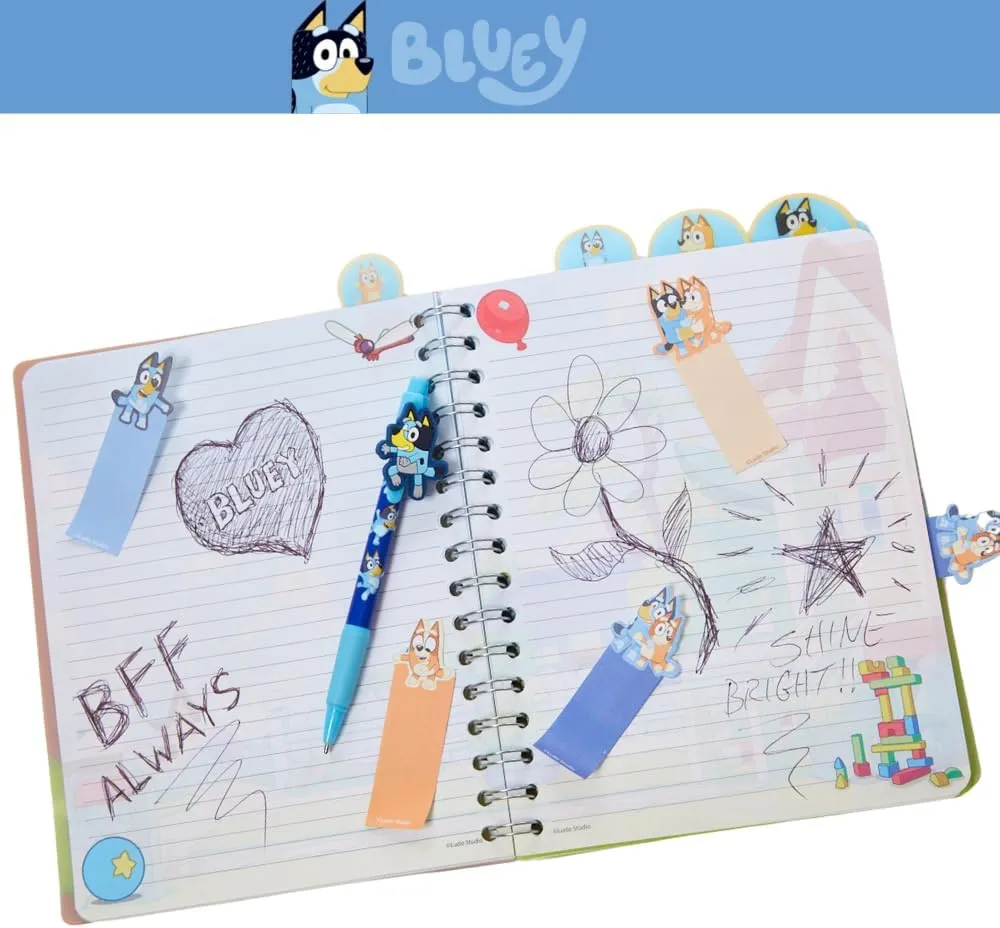 Innovative Designs Bluey Tab Journal Spiral Notebook, Ballpoint Pen, Sticky Tabs, 96 Lined Pages