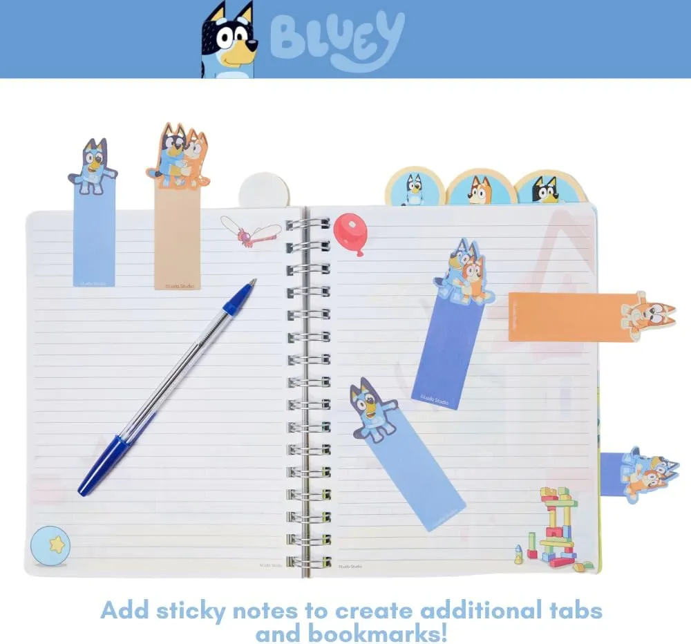 Innovative Designs Bluey Tab Journal Spiral Notebook, Ballpoint Pen, Sticky Tabs, 96 Lined Pages