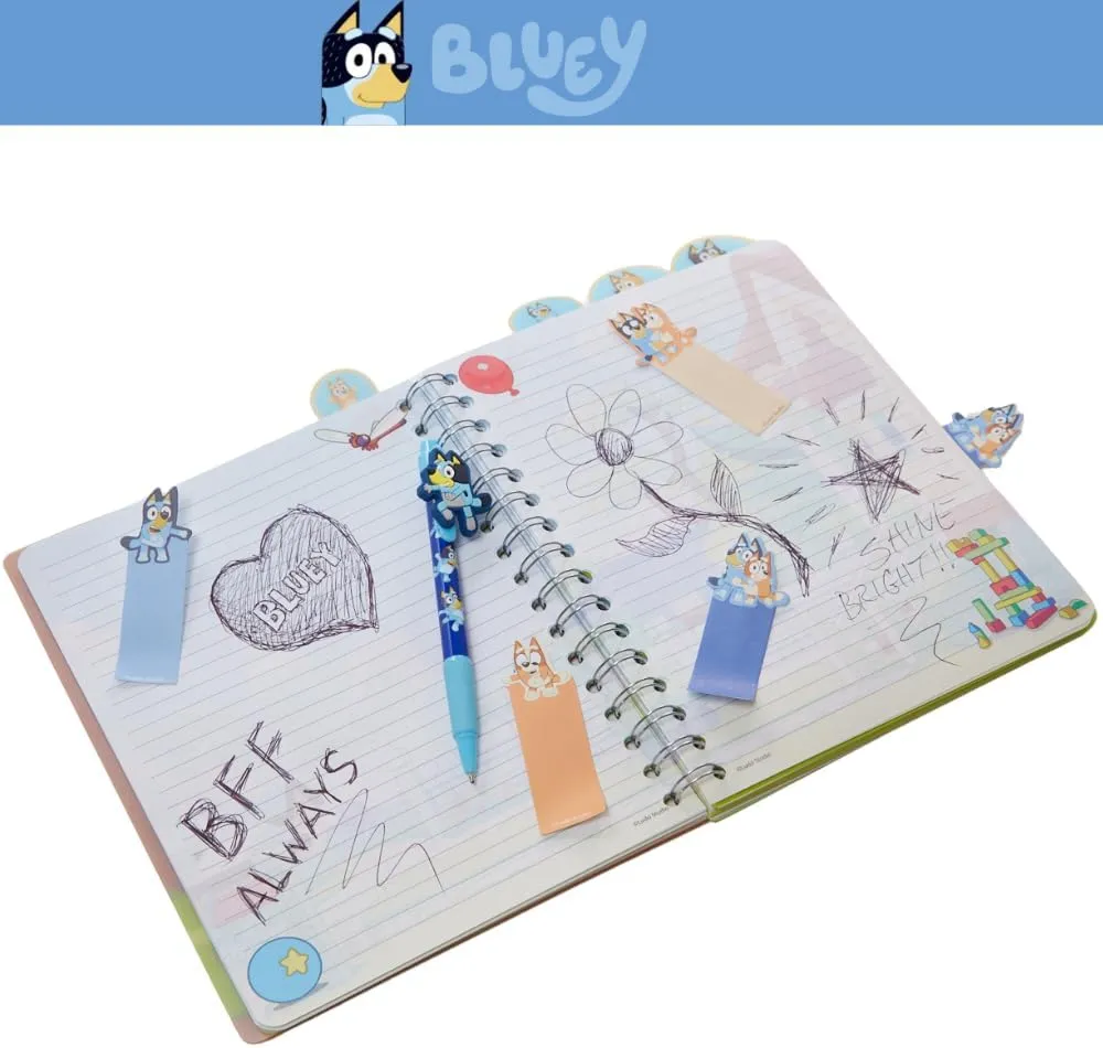 Innovative Designs Bluey Tab Journal Spiral Notebook, Ballpoint Pen, Sticky Tabs, 96 Lined Pages