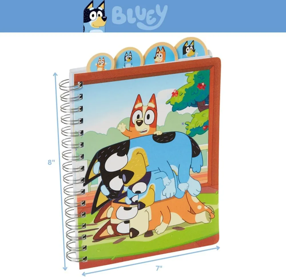 Innovative Designs Bluey Tab Journal Spiral Notebook, Ballpoint Pen, Sticky Tabs, 96 Lined Pages