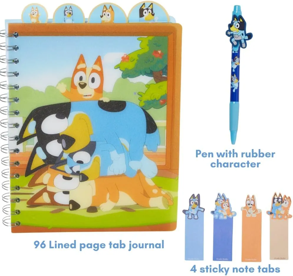 Innovative Designs Bluey Tab Journal Spiral Notebook, Ballpoint Pen, Sticky Tabs, 96 Lined Pages