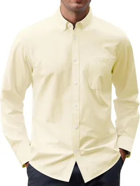 J.VER Men's Oxford Shirt Solid Casual Button Down Collar Shirts Long Sleeve Dress Shirts with Pocket