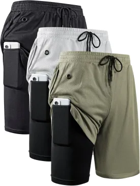 JWJ Mens 2 in 1 Running Shorts Quick Dry Gym Athletic Workout Clothes with Side Pockets