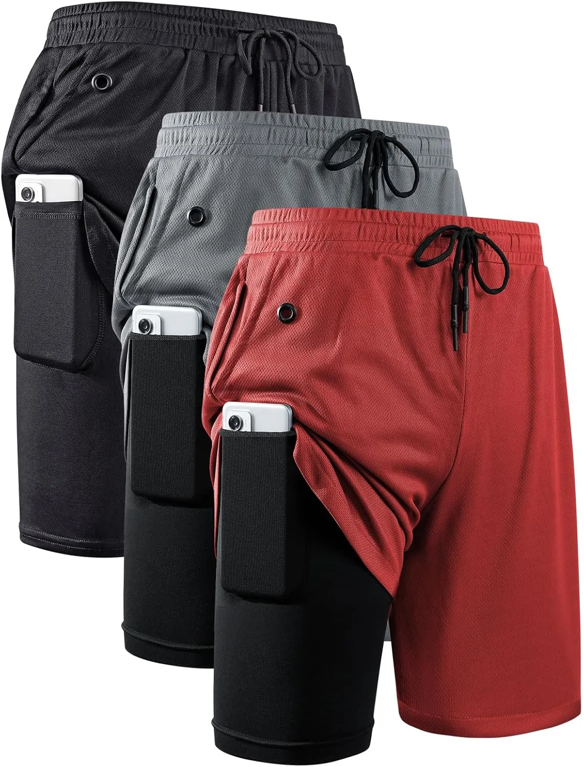 JWJ Mens 2 in 1 Running Shorts Quick Dry Gym Athletic Workout Clothes with Side Pockets