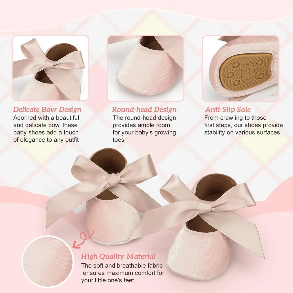 KIDSUN Infant Baby Girls Mary Jane Shoes Non-Slip Rubber Sole Ballet Slippers Princess Dress Wedding Shoes Newborn Crib Shoes First Walkers Shoes
