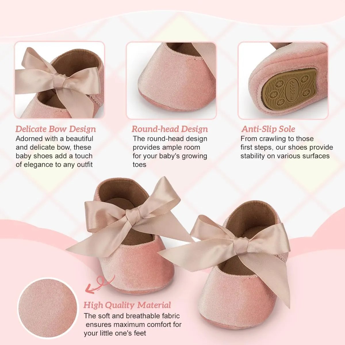 KIDSUN Infant Baby Girls Mary Jane Shoes Non-Slip Rubber Sole Ballet Slippers Princess Dress Wedding Shoes Newborn Crib Shoes First Walkers Shoes