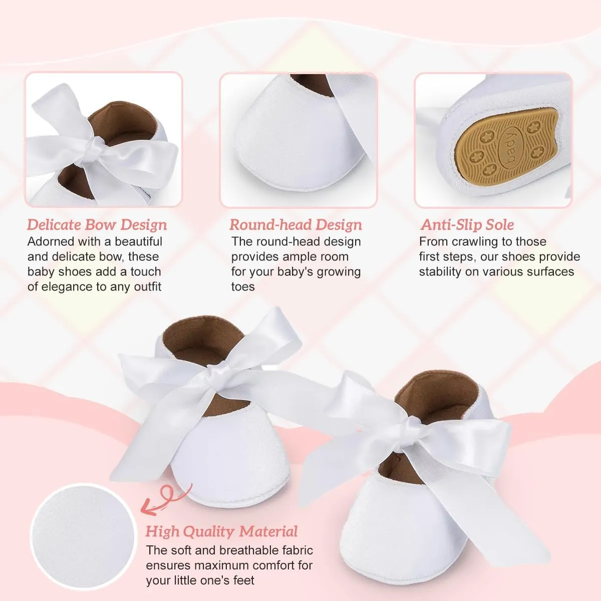 KIDSUN Infant Baby Girls Mary Jane Shoes Non-Slip Rubber Sole Ballet Slippers Princess Dress Wedding Shoes Newborn Crib Shoes First Walkers Shoes